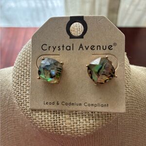 Crystal Avenue Abalone Shell Stud Earrings - Iridescent Green